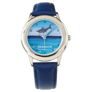 Pojk Hajar Ocean Fisk Söt Modern Blå Barn Armbandsur