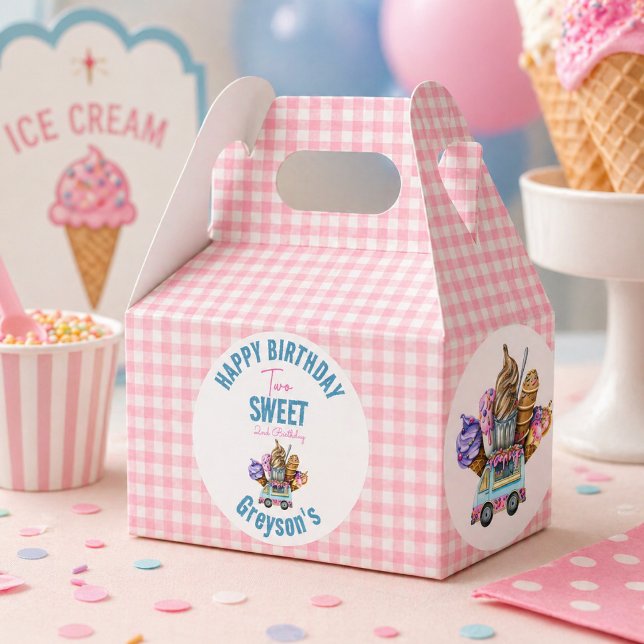 Pojk Isglassbil Två Söta 2-års Födelsedagsfirande Presentaskar (Boy Ice Cream Truck Two Sweet 2nd Birthday Party Favor Boxes)