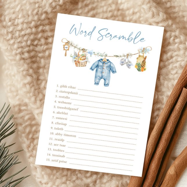 Pojk Lokalt Odlat Ordbrytningsspel (Blue Locally Grown Baby Shower Word Scramble Game)
