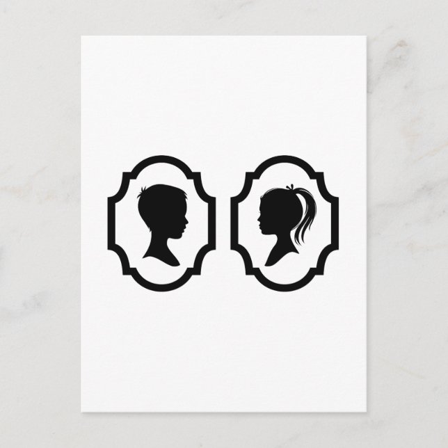 pojk- och flicksilhouette i bild ram vykort (Framsida)