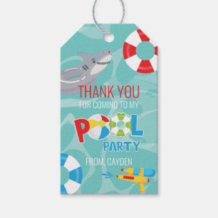 Pojk poolparty födelsedags haj tack presentfavor presentetikett