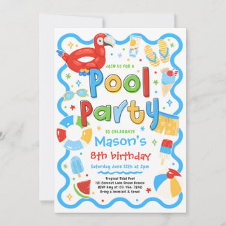 Pojk poolparty sommar tropisk simning födelsedag  inbjudningar