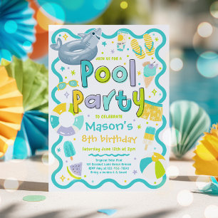 Pojk poolparty sommar tropisk simning födelsedag  inbjudningar