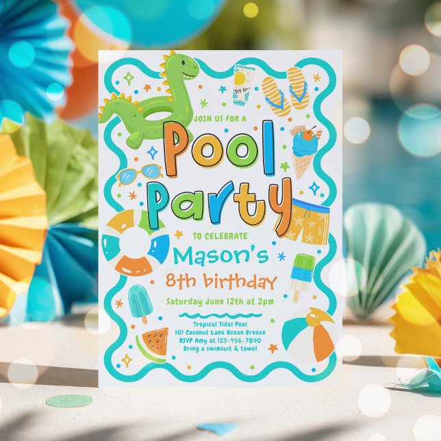 Pojk poolparty sommar tropisk simning födelsedag  inbjudningar (Skapare uppladdad)
