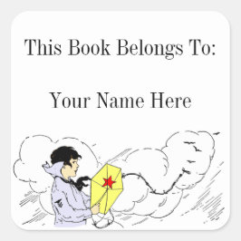 Pojk som flyger en bokskyltsetikett för Kite Anpas Fyrkantigt Klistermärke