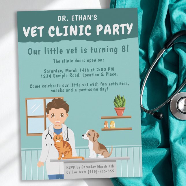 Pojk Veterinär Djurklinik Barnkalas Inbjudningar (Skapare uppladdad)