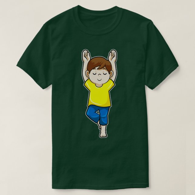Pojk vid Yoga Stretching övningar T Shirt (Design framsida)