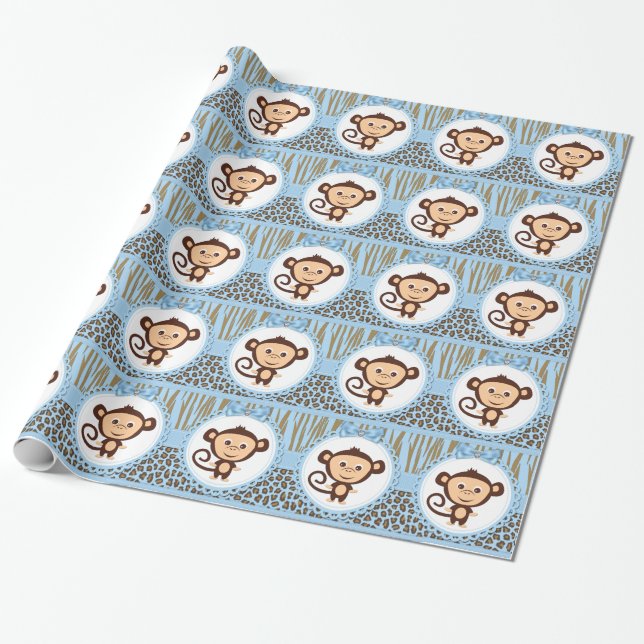 Pojkapan Monkey Baby Shower Presentpapper (Utrullad)