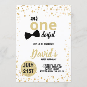 Pojkar 1:a födelsedagen Mr Onederful First Birthda Inbjudningar