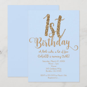 Pojkar 1-ÅRS FÖDELSEDAGSFIRANDE 1 Blå & Guld Födel Inbjudningar