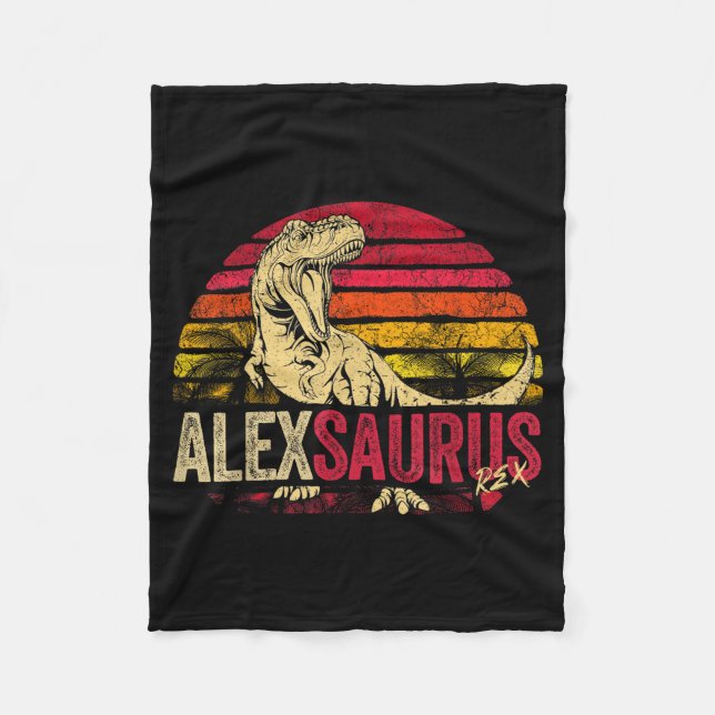 Pojkar Alex Saurus Dinosaur Rex Namn Fleecefilt (Framsidan)