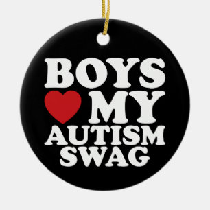 Pojkar älskar min autism-swag-medvetenhet hjärta julgransprydnad keramik