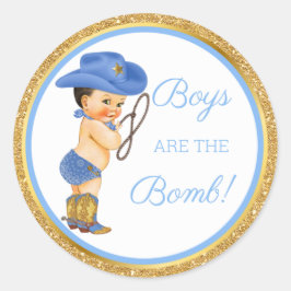 Pojkar är bomben! Cowboy Bath Gift Etc Blue Guld Runt Klistermärke