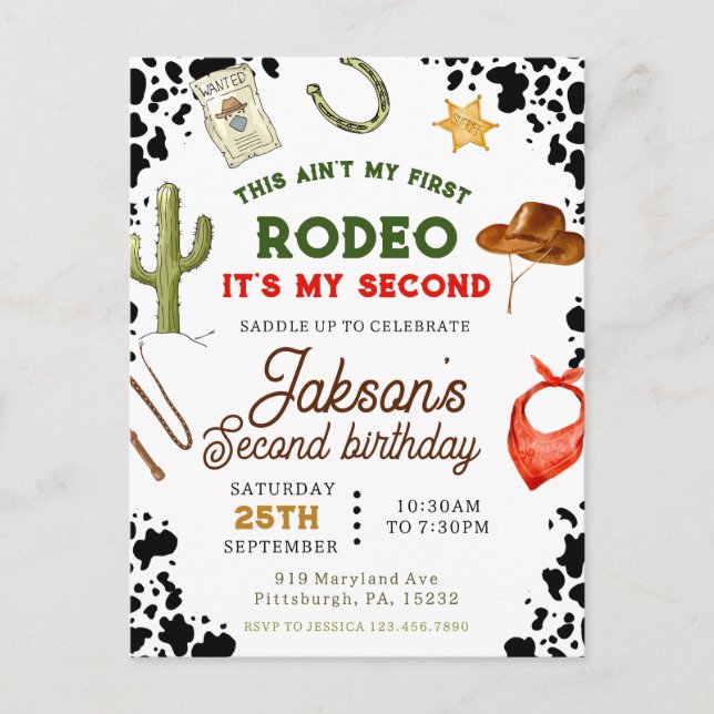 Pojkar är inte min första Rodeo Cowboy 2-årsdag Vykort (Framsida)
