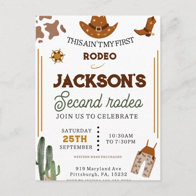 Pojkar är inte min första rodeo cowboy 2-årsdag vykort (Framsida)