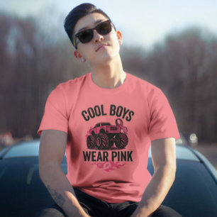 Pojkar bär rosa skjorta – Monster Truck Cancer Med T Shirt
