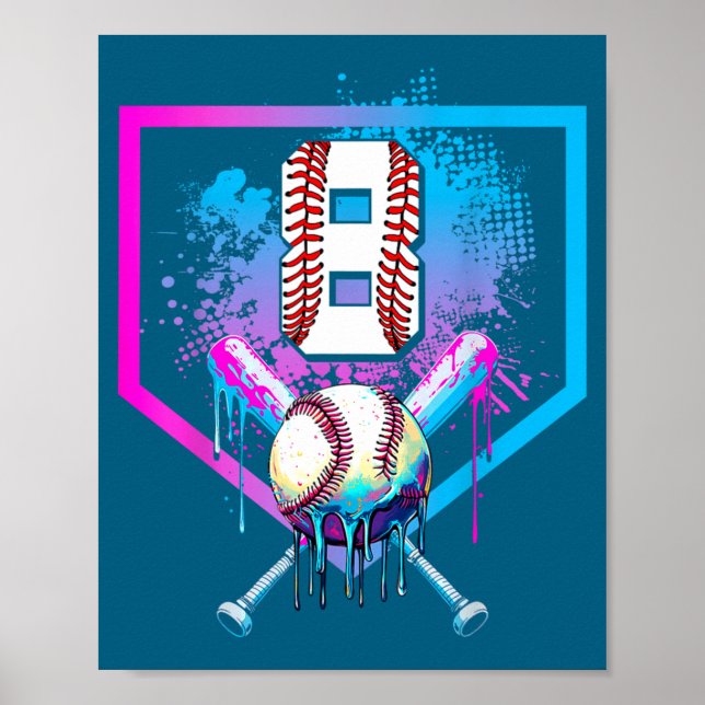 Pojkar Baseboll Drip 8-års Födelsedag Hemma Poster (Framsidan)