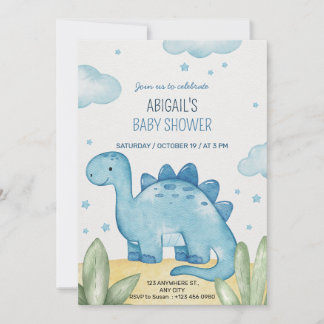 Pojkar Blå Dinosaurie Baby Shower Inbjudan