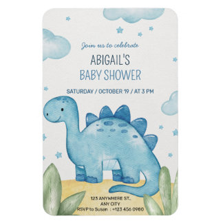 Pojkar Blå Dinosaurie Baby Shower Inbjudan Magnet