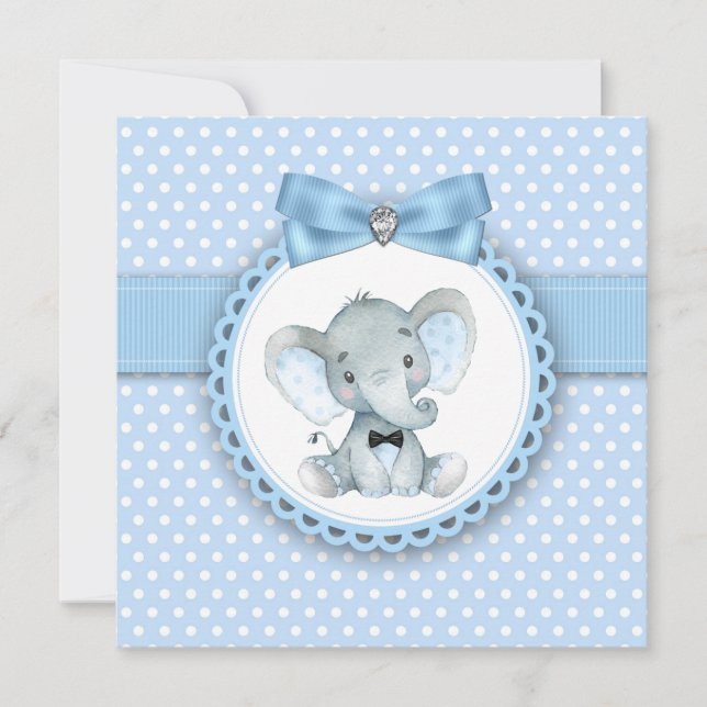 Pojkar Blå Elefant Baby Shower Inbjudningar (Framsida)