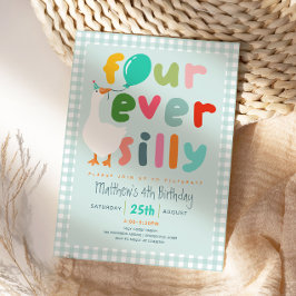 Pojkar Blå ”Four Ever Silly” Gås 4-årsdag Inbjudningar