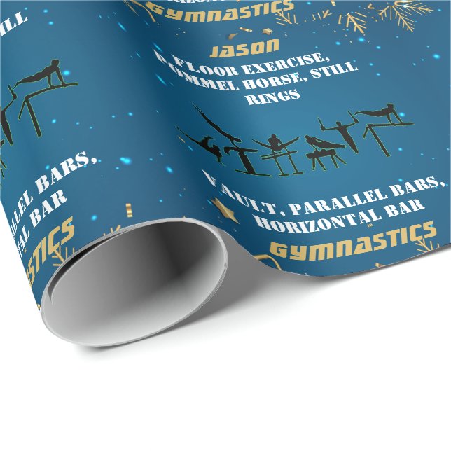 Pojkar Blå Guld Vinter Gymnastik Personlig  Presentpapper (Rullad Hörn)