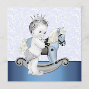 Pojkar Blå Gunghäst Baby Shower Inbjudningar