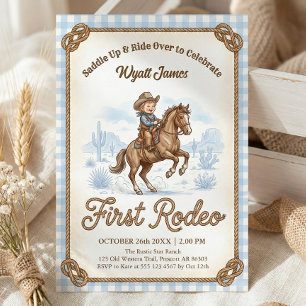 Pojkar Blå Karo Cowboy Första Rodeo 1-årsdag Inbjudningar