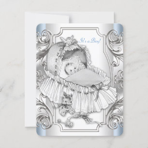 Pojkar Blå och Silver Baby Shower Inbjudningar