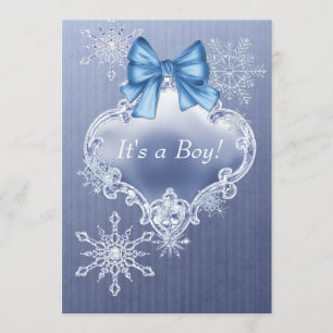 Pojkar Blå Snöflinga Vinter Värld Baby Shower Inbjudningar