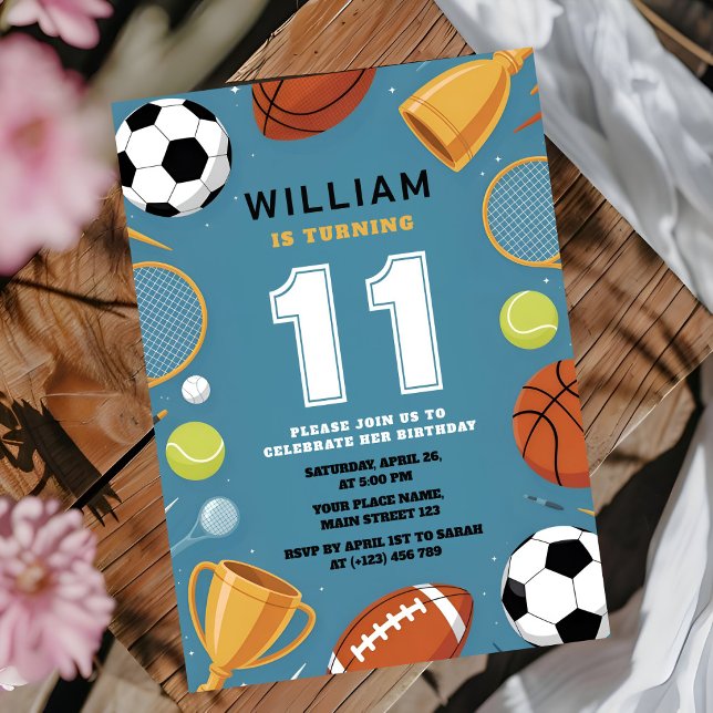 Pojkar Blå Sportstema Födelsedagsfest Inbjudningar (Skapare uppladdad)