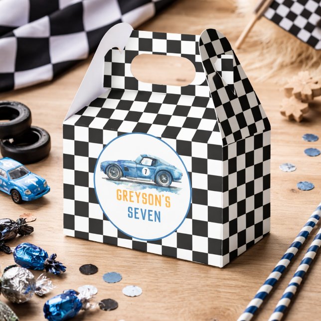 Pojkar Cool Blue Racing Car Barnkalas Presentaskar (Boys Cool Blue Racing Car Kids Birthday Favor Boxes)