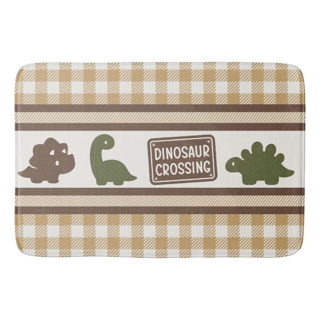Pojkar Dinosaur & Gingham - Brun Armé Grön Khaki Badrumsmatta (Framsidan)