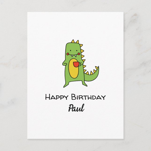 Pojkar dinosaur grattis på födelsedagen-förmånskor vykort (Framsida)