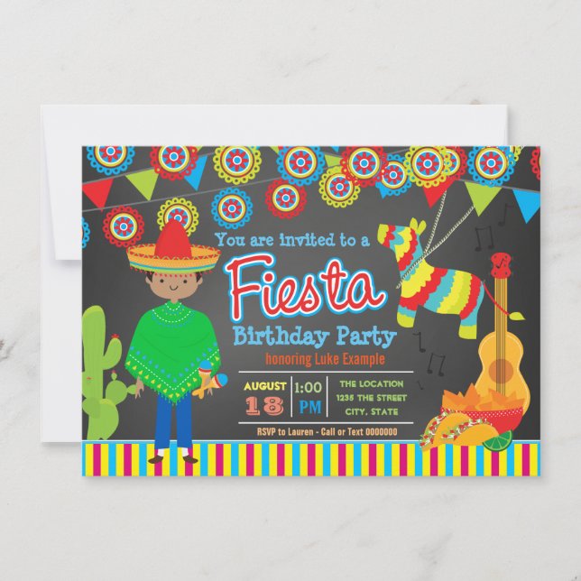 Pojkar Fiesta Födelsedagsfest Inbjudningar (Framsida)