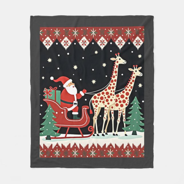 Pojkar Flickor Tomte Rida Giraff Sleigh Fulting  Fleecefilt (Framsidan)