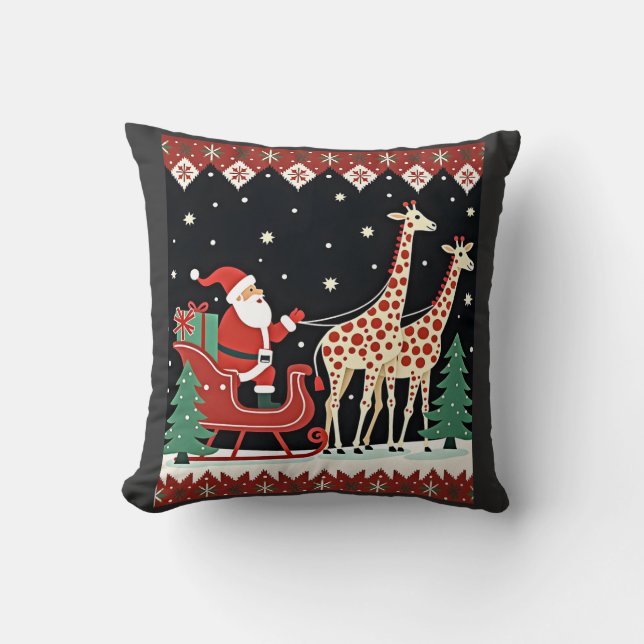 Pojkar Flickor Tomte Ridande Giraff Släd Ugly  Kudde (Framsida)