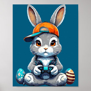 Pojkar Glad Påsk Dag Kanin Ägg TV-Spel Barn Mig Poster