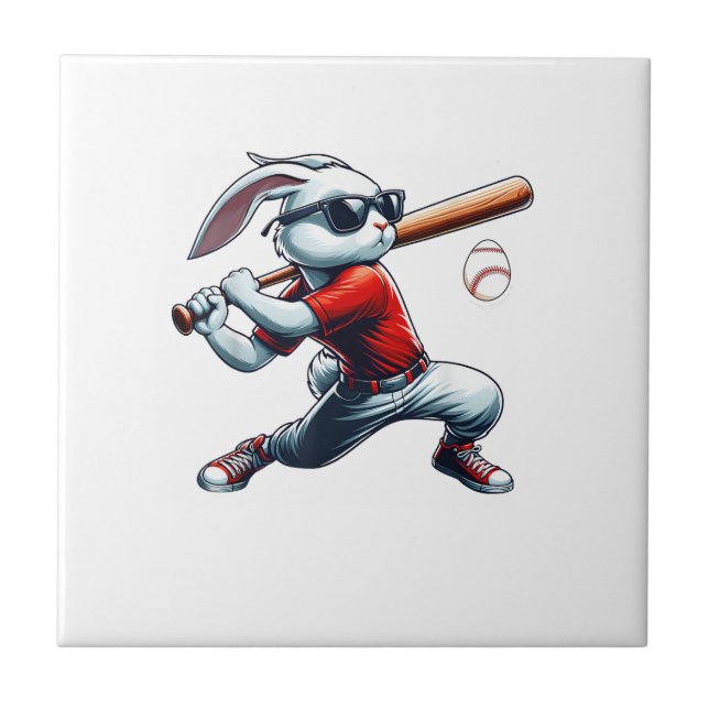 Pojkar Glad Påskharen Spelar Baseboll Öst Kakelplatta (Framsidan)