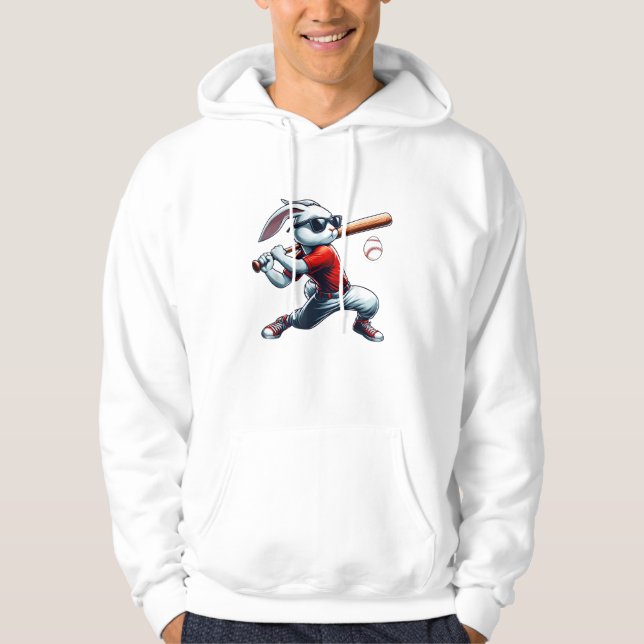 Pojkar Glada Påskharen Spelar Baseboll Öst Hoodie (Framsida)
