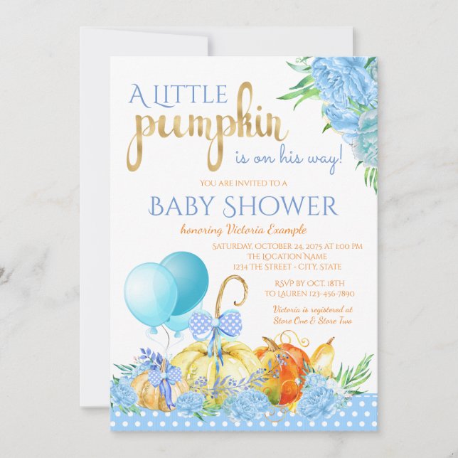 Pojkar Liten Pumpa Höst Baby Shower Inbjudningar (Framsida)