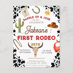 Pojkar Min Första Rodeo Cowboy 1-årsdag Vykort