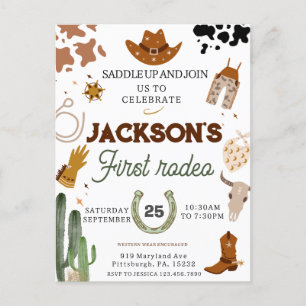 Pojkar Min Första Rodeo Cowboy 1-årsdag Vykort