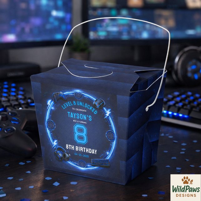 Pojkar Modern Cool Blue Spel 8-års Födelsedagsfest Presentaskar (Boys Modern Cool Blue Gaming 8th Birthday Party Favor Boxes
)