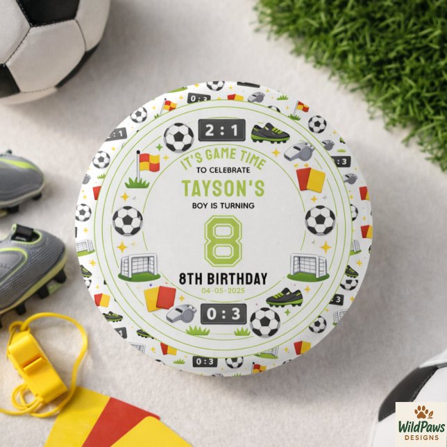 Pojkar Modern Idrott Fotboll Barn 8-års Födelsedag Knapp (Boys Modern Sports Soccer Kids 8th Birthday Party button)