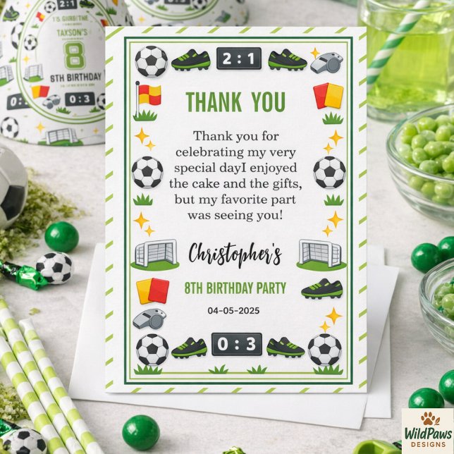 Pojkar Modern Idrott Fotboll Barn 8-års Födelsedag Tack Kort (Boys Modern Sports Soccer Kids 8th Birthday Party Thank You Card
)