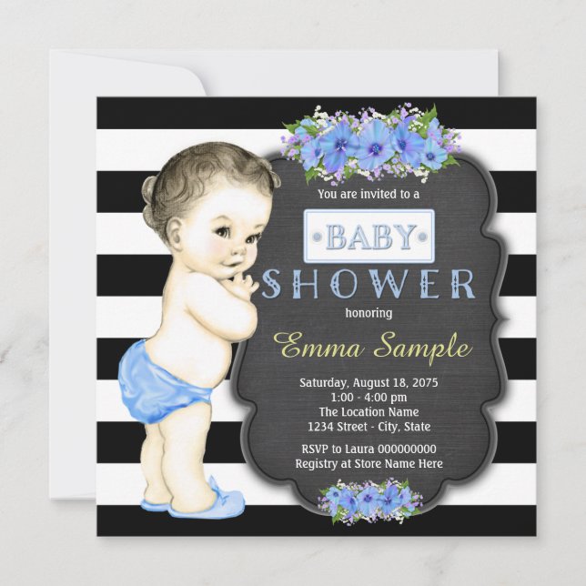 Pojkar Modern Kritskiva Baby Shower Inbjudningar (Framsida)