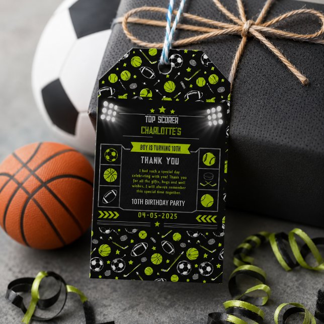Pojkar Modern Svart Sport Barn 10-årsdag Presentetikett (Boys Modern Black Sports Kids 10th Birthday Gift Tags
)