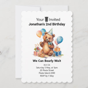 Pojkar Moderna Blå Teddy Kids 2-årsdag  Inbjudningar