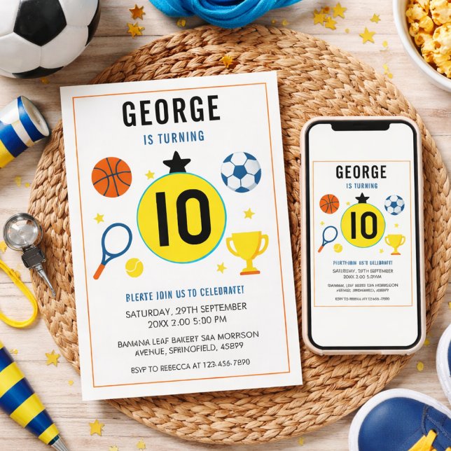 Pojkar Moderna Idrotter Barnkalas | Matchdag Fest Inbjudningar (Boys Modern Sports Kids Birthday | Game Day Invitation
)